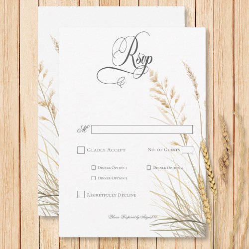 Rustic Boho Dried Tan Grass Wedding Dinner RSVP Card