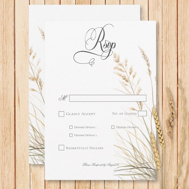 Rustic Boho Dried Tan Grass Wedding Dinner RSVP Card (Rustic Boho Dried Tan Grass Wedding Dinner RSVP Card)