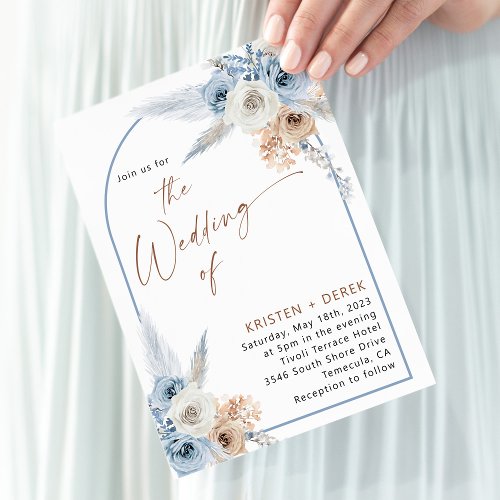 Rustic Boho Dusty Blue Floral Arch Wedding Invitation