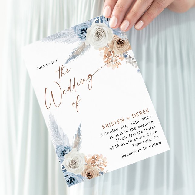 Rustic Boho Dusty Blue Floral Wedding Invitation (Creator Uploaded)