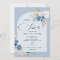 Rustic Boho Dusty Blue Pampas Sweet 16 Invitation