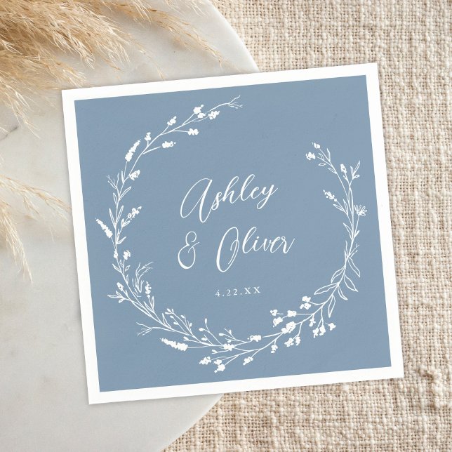 Rustic Boho Dusty Blue Wildflower Floral Wedding Napkins (Creator Uploaded)