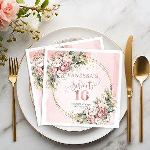 Rustic Boho Dusty Pink Floral Sweet Sixteen Napkin