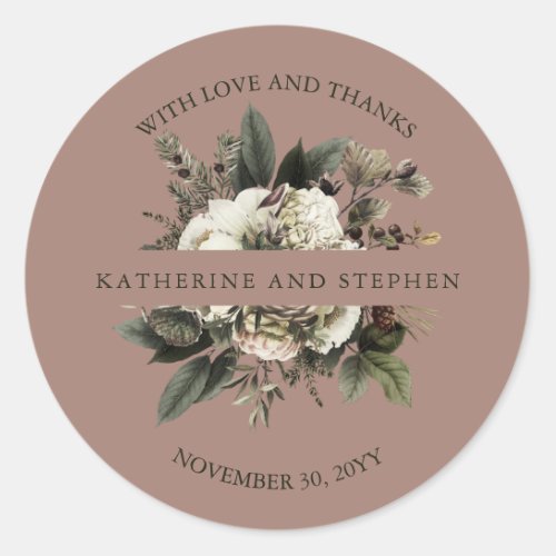 Rustic Boho Dusty Pink Floral Wedding Thank You Cl Classic Round Sticker