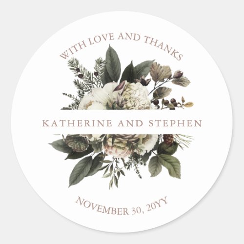 Rustic Boho Dusty Pink Floral Wedding Thank You Classic Round Sticker