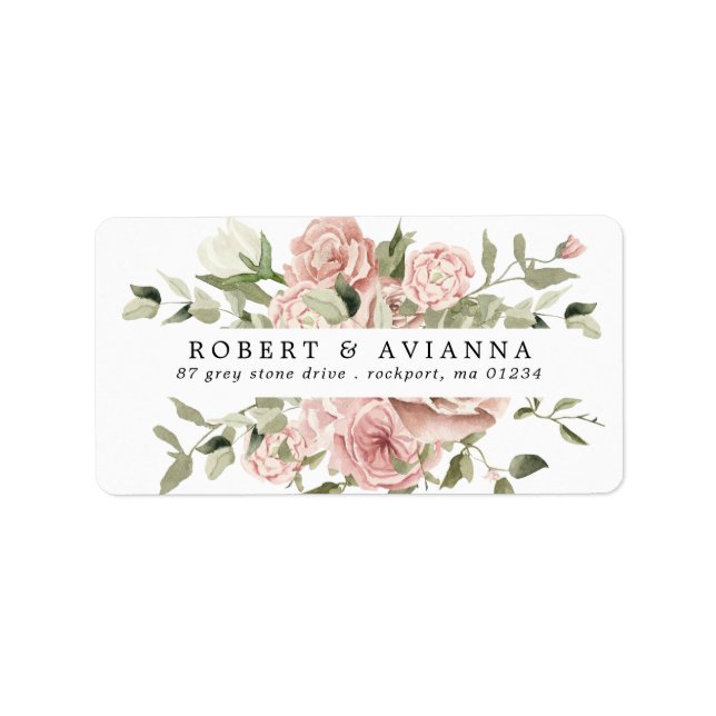 Rustic Boho Dusty Pink Rose Floral Address Label (Front)