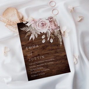 Rustic Boho Dusty Rose Blush Floral Wedding Invitation