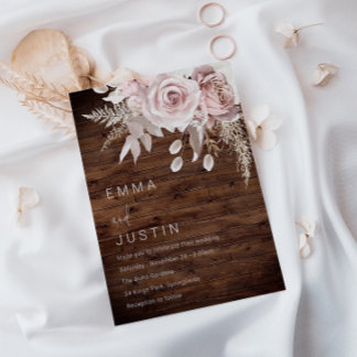 Rustic Boho Dusty Rose Blush Floral Wedding Invitation