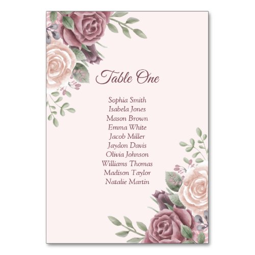 Rustic Boho Dusty Rose Floral Pink Table Number
