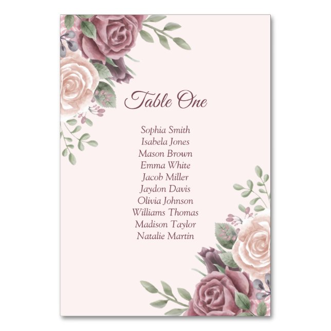 Rustic Boho Dusty Rose Floral Pink Table Number (Front)