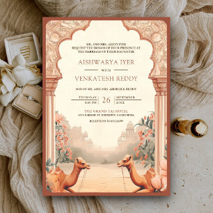 Rustic Boho Earthy Floral Indian Camel Wedding Invitation