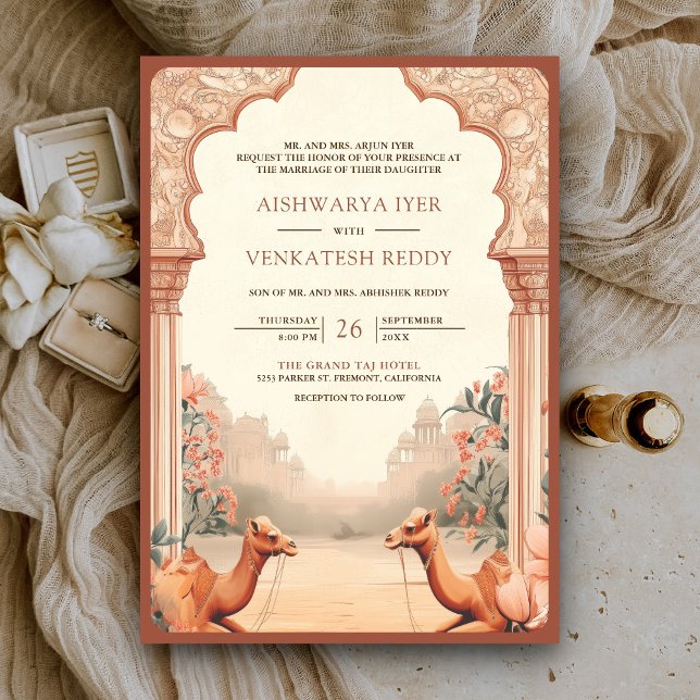 Rustic Boho Earthy Floral Indian Camel Wedding Invitation (Creator Uploaded)