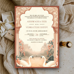 Rustic Boho Earthy Floral Indian Swan Wedding Invitation