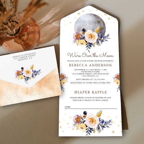 Rustic Boho Earthy Floral Moon Baby Shower All In One Invitation