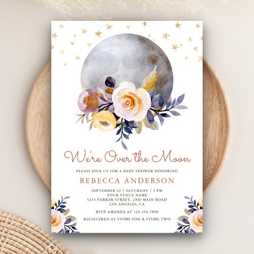 Rustic Boho Earthy Floral Moon Baby Shower Invitation