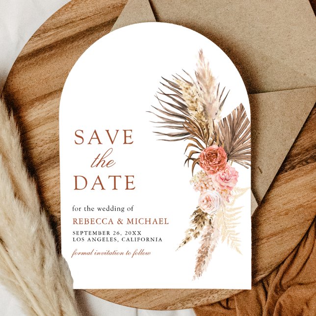 Rustic Boho Earthy Floral Pampas Wedding Save The Date (Creator Uploaded)