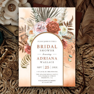 Rustic Boho Earthy Floral Terracotta Bridal Shower Invitation