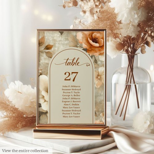 Rustic Boho Earthy Rusty Ivory Sage Floral Wedding Table Number