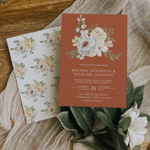 Rustic Boho Earthy Soft Floral Terracotta Wedding Invitation
