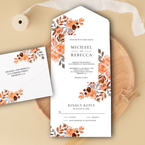 Rustic Boho Earthy Tones Terracotta Floral Wedding All In One Invitation