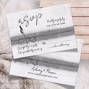 Rustic Boho Eco Faux Burlap Wood Lavender Wedding RSVP Card