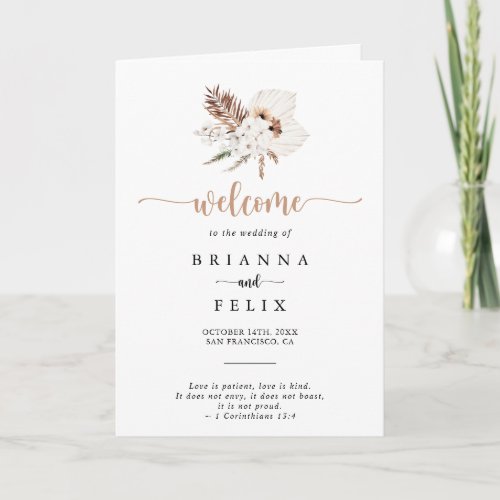 Rustic Boho Elegant Floral Folded Wedding Program