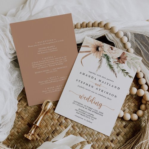 Rustic Boho Elegant Floral Front  Back Wedding Invitation