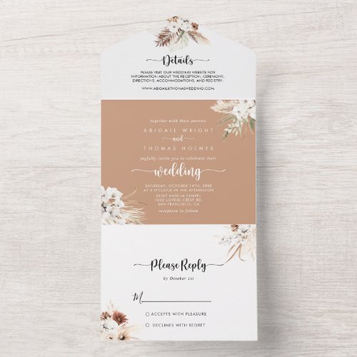 Rustic Boho Elegant Floral Wedding  All In One Invitation