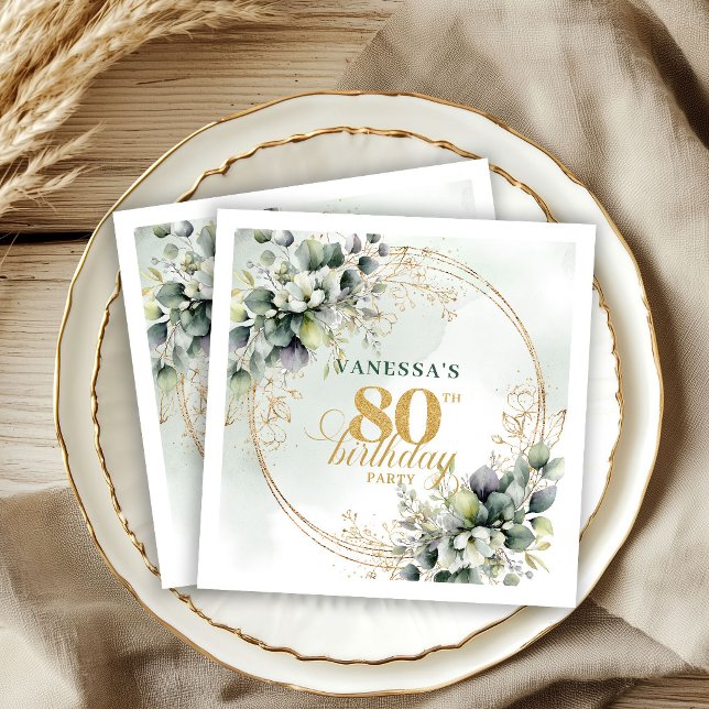 Rustic Boho Eucalyptus Green 80th Birthday Napkins (Rustic Boho Eucalyptus Green 80th Birthday Napkins)