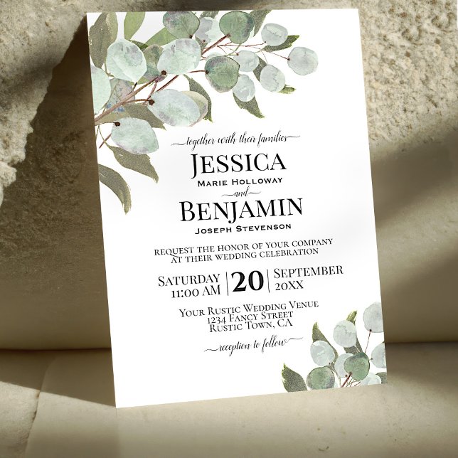 Rustic Boho Eucalyptus & Greenery Elegant Wedding Invitation (Creator Uploaded)