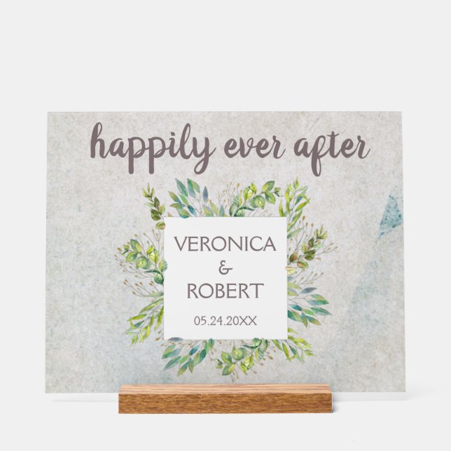 Rustic Boho Eucalyptus Greenery Wedding Reception Acrylic Sign (Front)