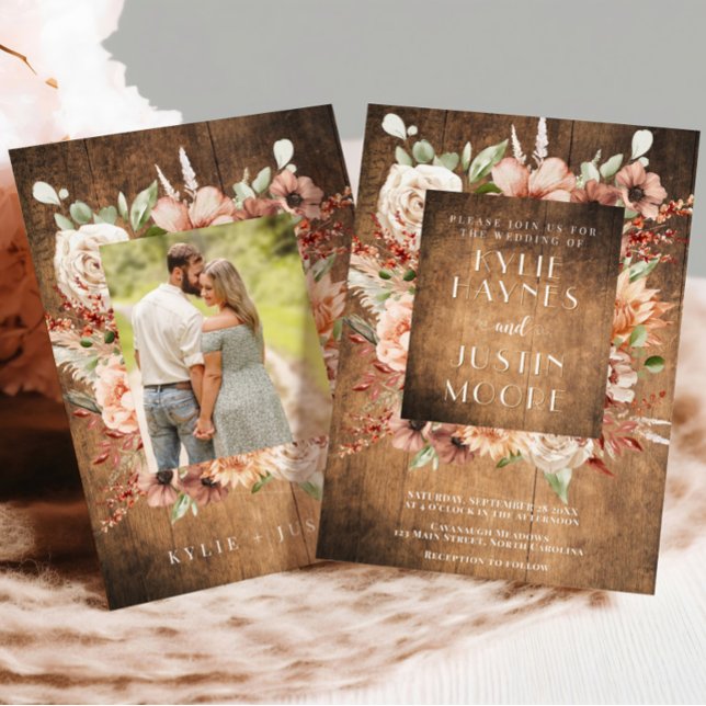 Rustic Boho Fall Autumn Floral Wedding Invitation (Creator Uploaded)
