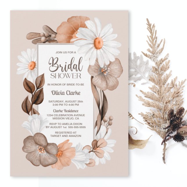 Rustic Boho Fall Floral Bridal Shower Invitation (Creator Uploaded)
