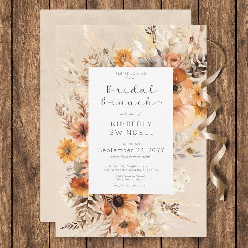 Rustic Boho Fall Floral Frame Bridal Brunch Invitation