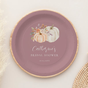 Rustic Boho Fall Floral Pumpkin Bridal Shower Paper Plates