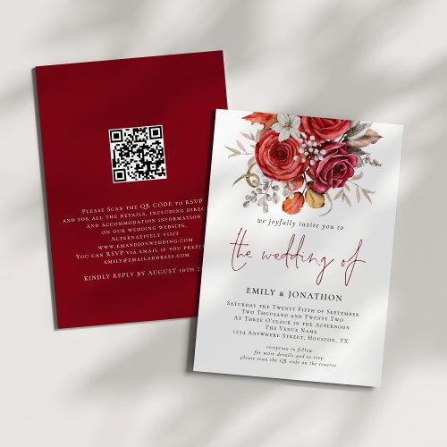 Rustic Boho Fall Florals QR Code Wedding Invitation