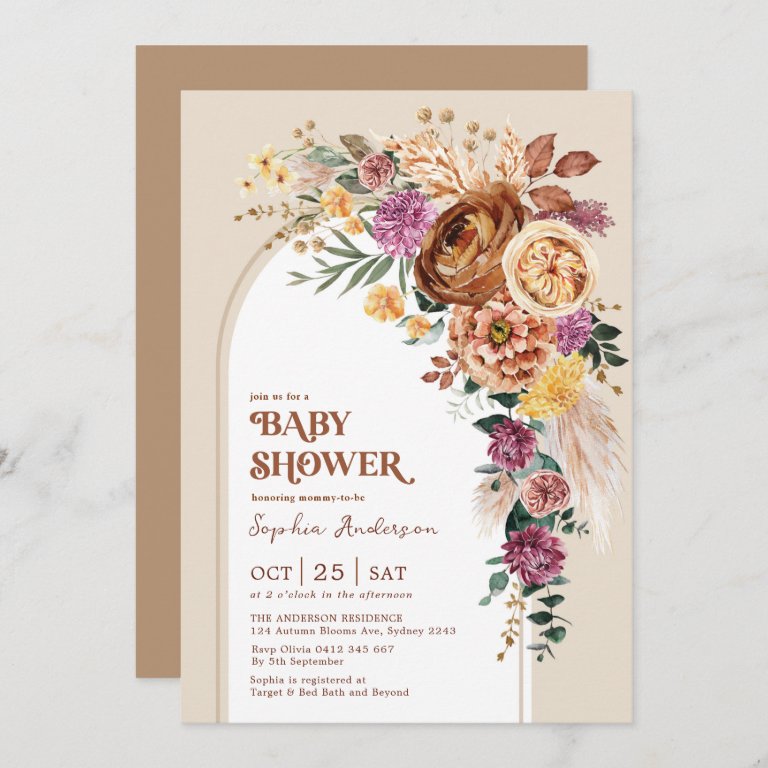 Rustic Boho Fall Garden Floral Baby Shower Invitation