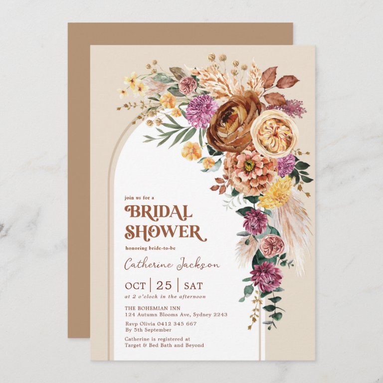 Rustic Boho Fall Garden Floral Bridal Shower                    Invitation