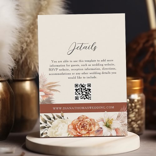 Rustic Boho Fall Wedding Details QR Code Enclosure Card