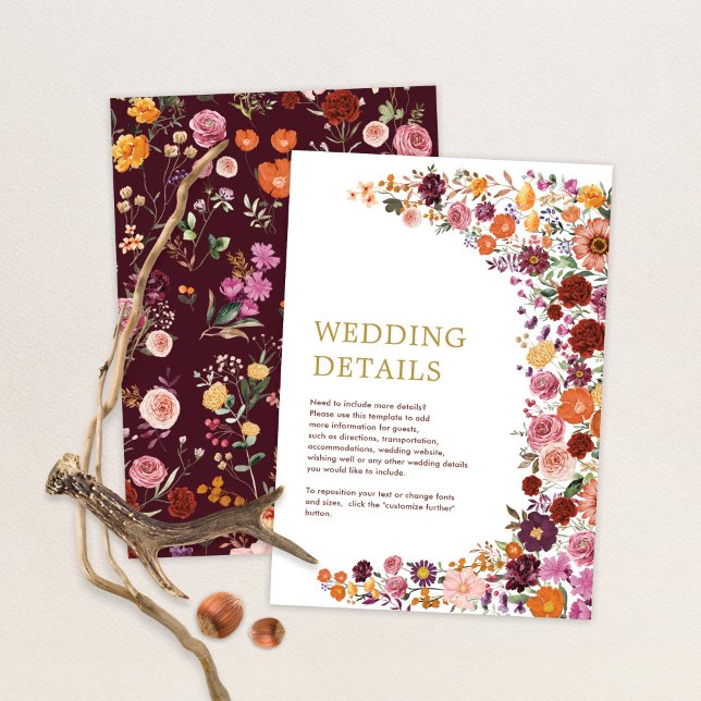 Rustic Boho Fall Wildflower Garden Wedding Details Enclosure Card (Creator Uploaded)