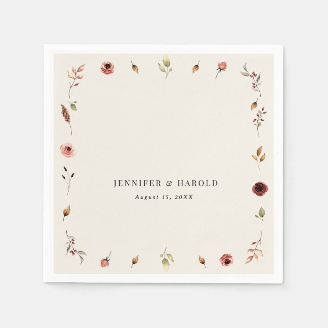 Rustic Boho Fall Wildflowers Wedding or Engagement Napkins (Front)