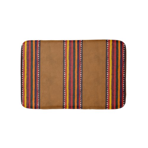 Rustic Boho Faux Leather Ethnic Stripes Western Bath Mat