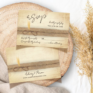 Rustic Boho Faux Pampass Grass Eco Wood Wedding RSVP Card