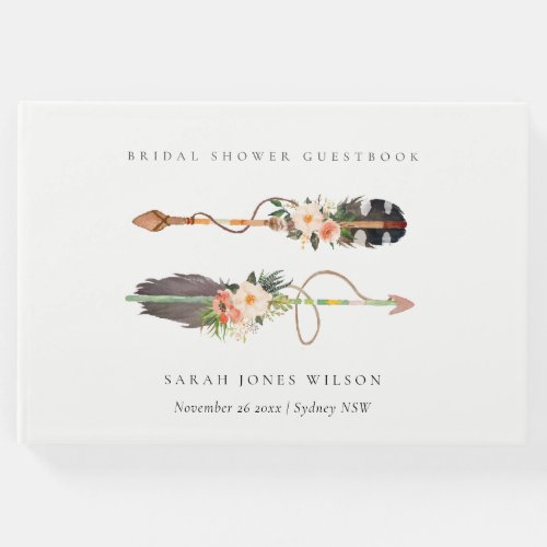 Rustic Boho Feather Floral Arrow Bridal Shower  Guest Book