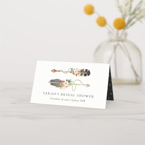 Rustic Boho Feather Floral Arrow Bridal Shower  Place Card