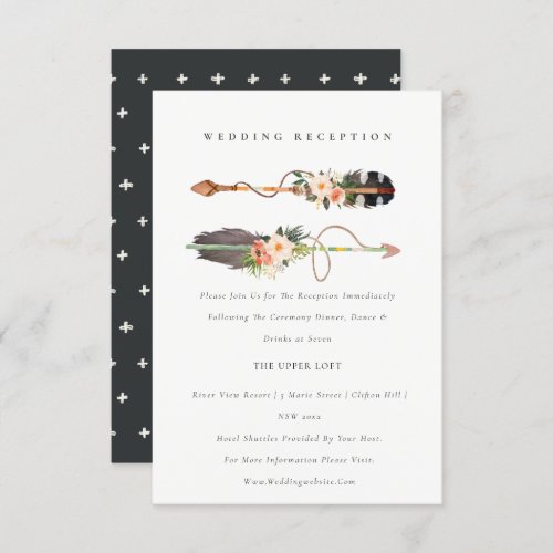Rustic Boho Feather Floral Arrow Wedding Reception Enclosure Card