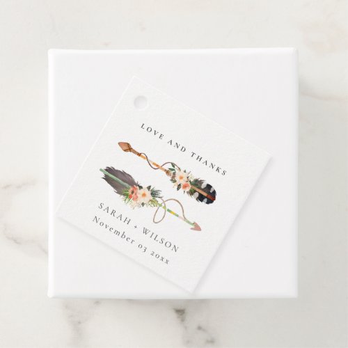 Rustic Boho Feather Floral Arrow Wedding Thanks Favor Tags