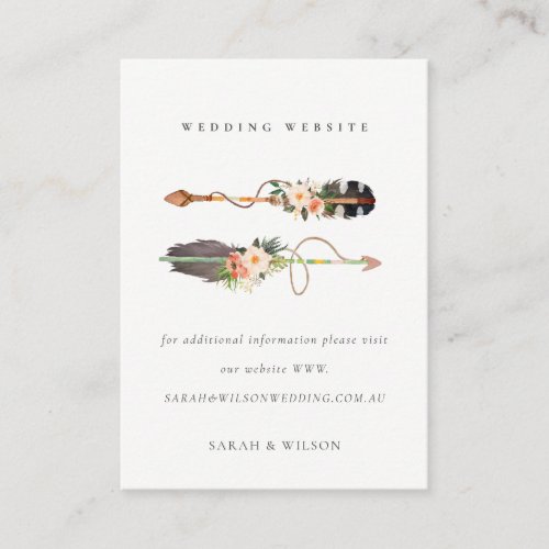 Rustic Boho Feather Floral Arrow Wedding Website Enclosure Card