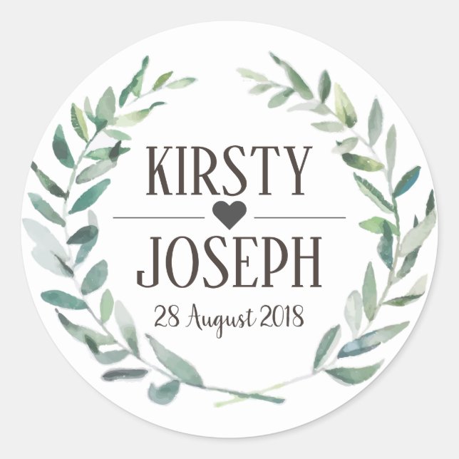 Rustic Boho Feather Floral Wreath Wedding Sticker (Front)