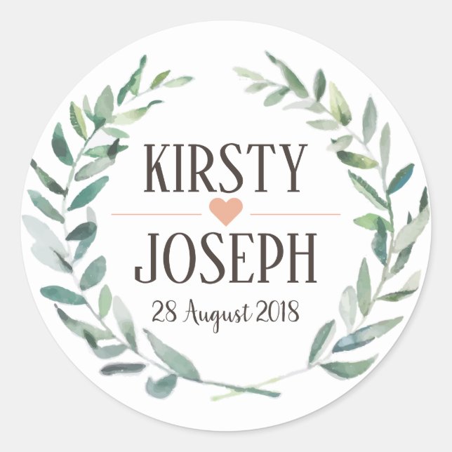 Rustic Boho Feather Floral Wreath Wedding Sticker (Front)